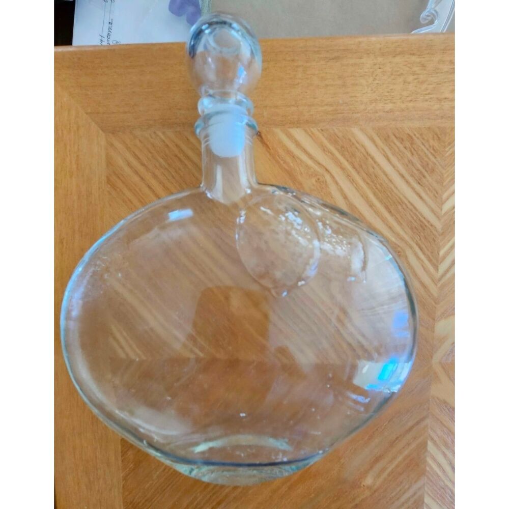 Vintage Clear Glass Flask Decanter with Ball Stopper and Lemon Design